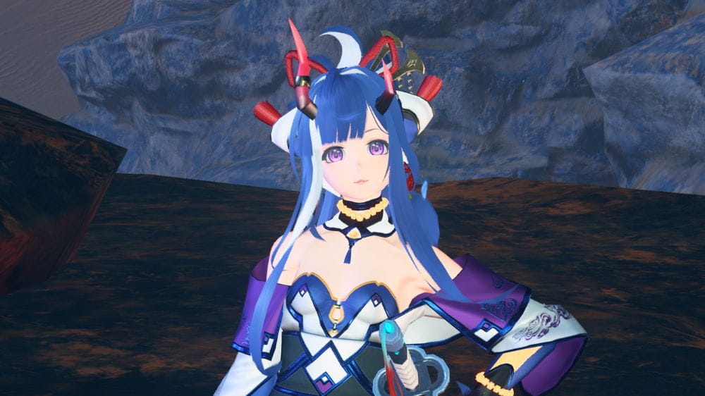 PSO2NGSで現在使用している、青いロングヘアと紫色の瞳が特徴の自キャラクター